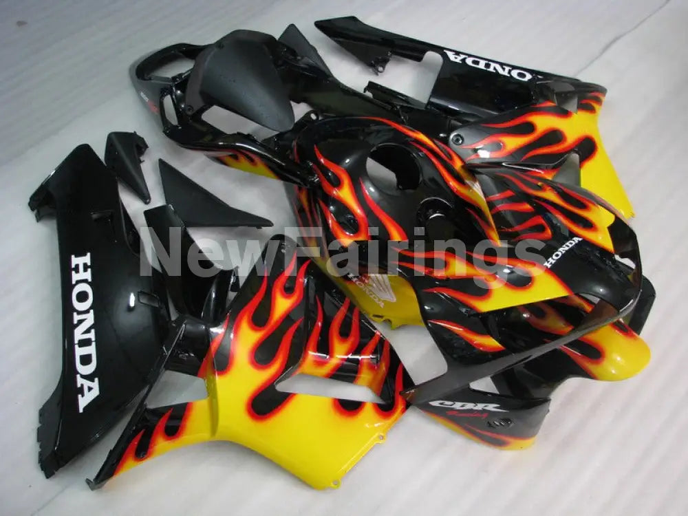 Black and Yellow Red Flame - CBR600RR 03-04 Fairing Kit -