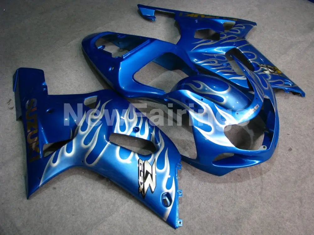 Blue and Silver Flame - GSX-R600 01-03 Fairing Kit -