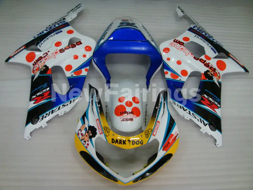 White and Blue Yellow Dark Dog - GSX-R600 01-03 Fairing Kit