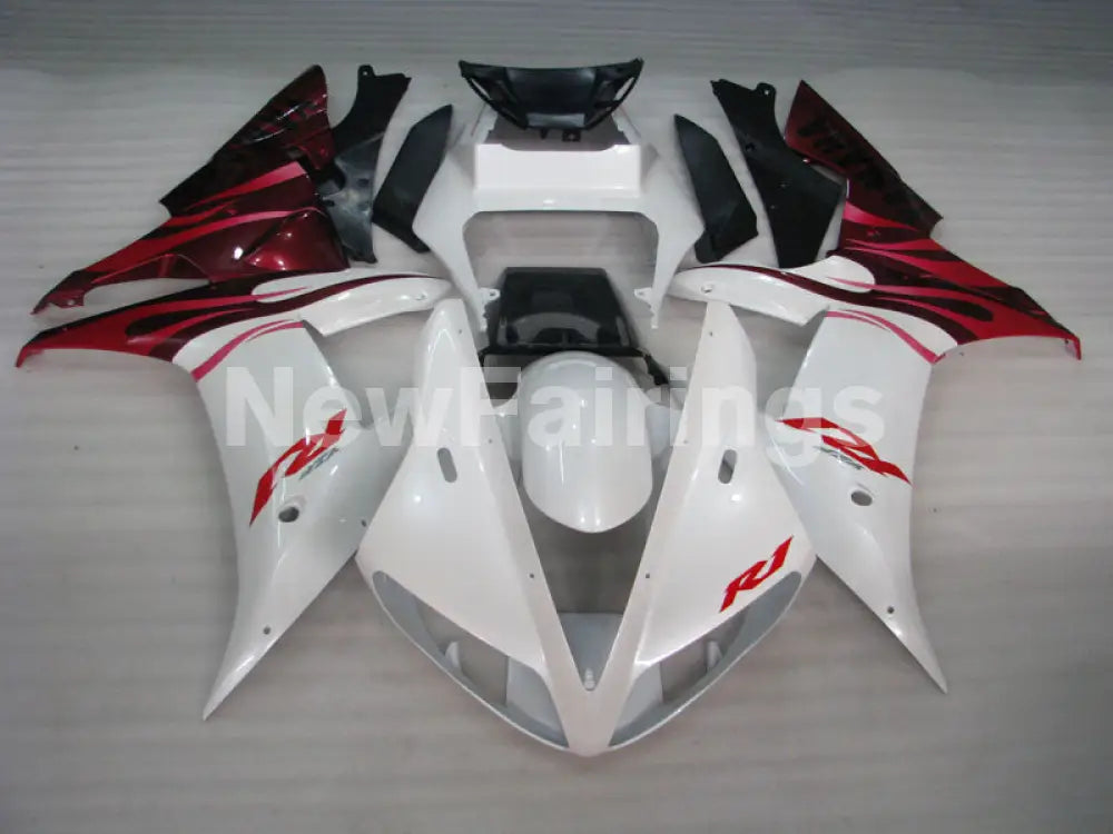 White and Wine Red Flame - YZF-R1 02-03 Fairing Kit