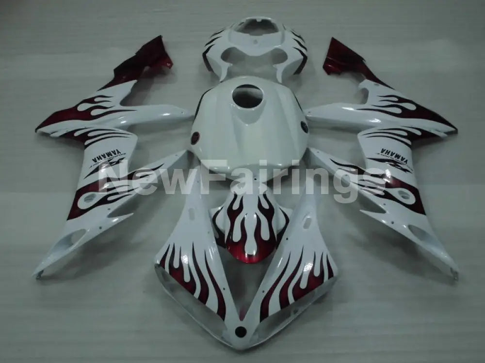 White and Red Flame - YZF-R1 04-06 Fairing Kit - Vehicles &